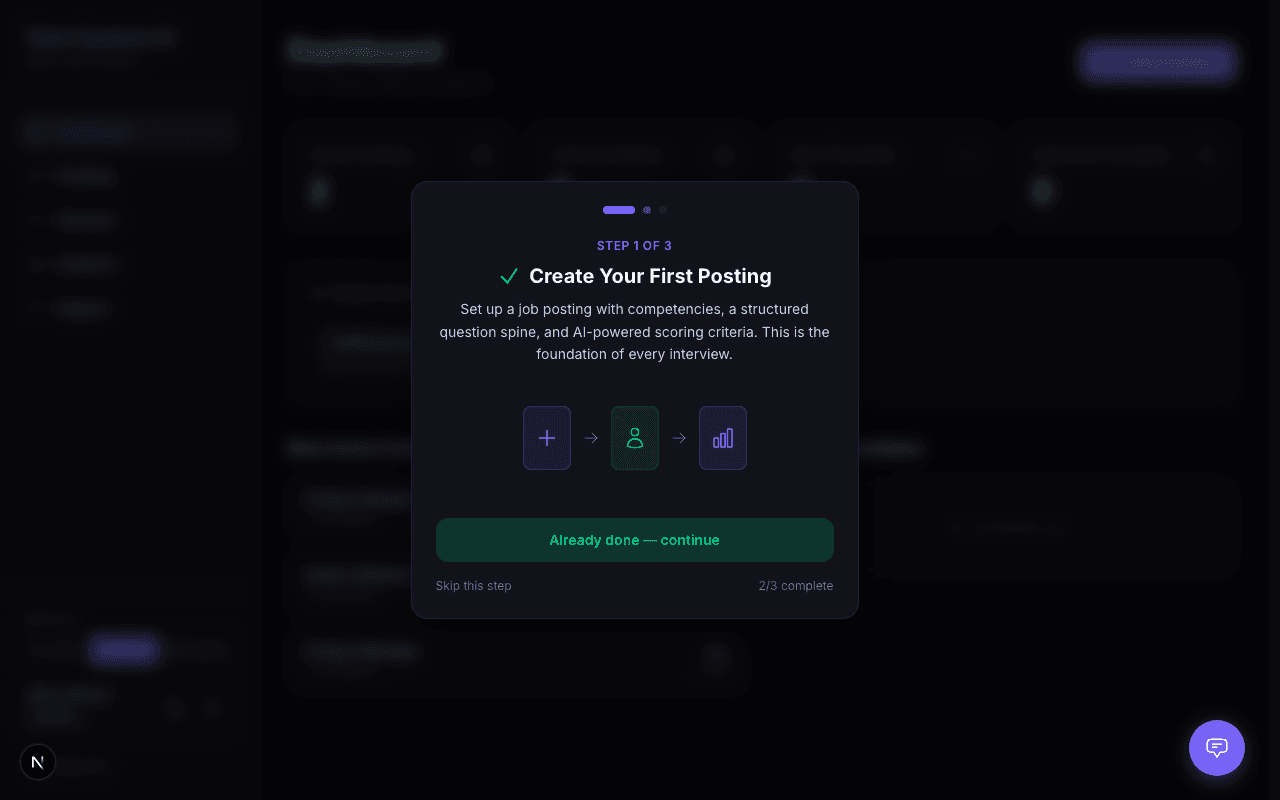 Posting form showing AI generation buttons for job description, competencies, and questions