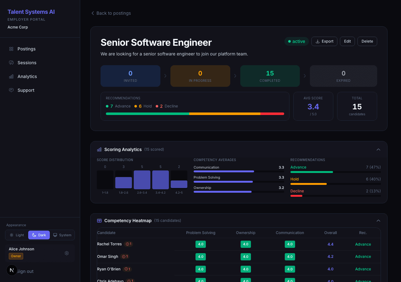 Interview depth selector showing Light, Standard, Deep, and Custom options