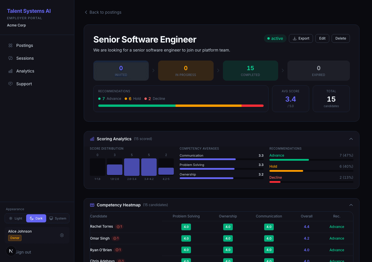 Voice and text interview mode selector on the posting configuration form