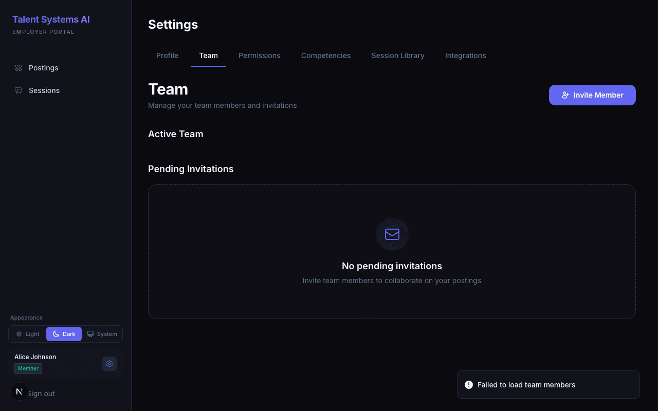 Team management page showing your organization members